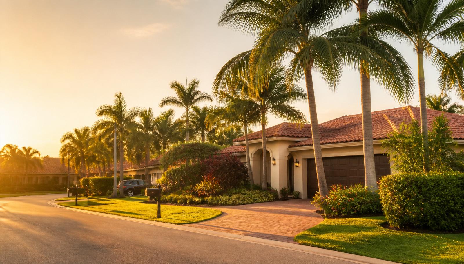 South Florida neighborhood at golden hour